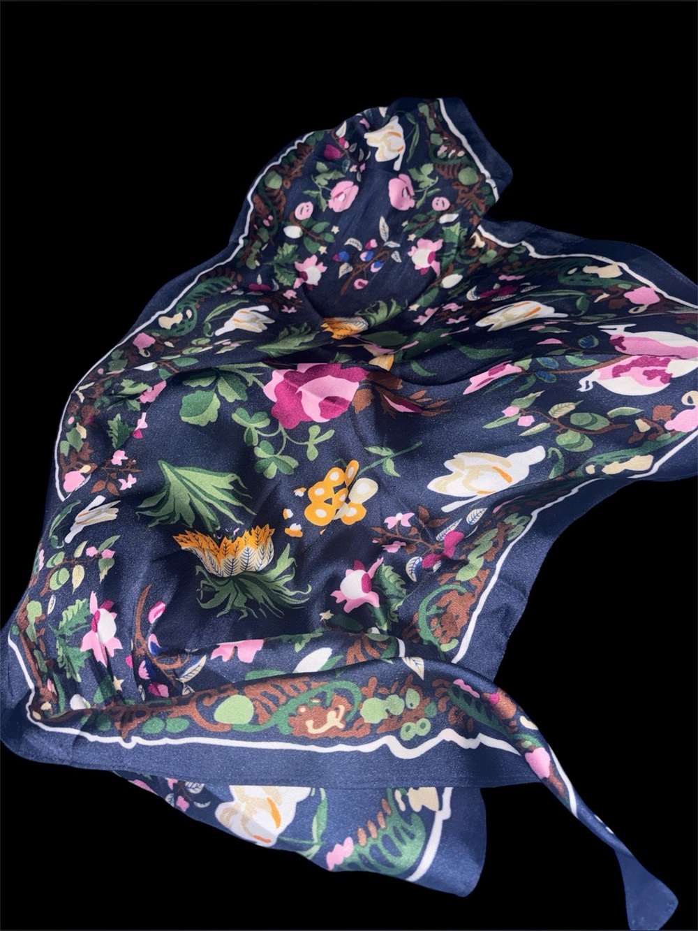 Floral Navy Satin Scarf - Women Accessories